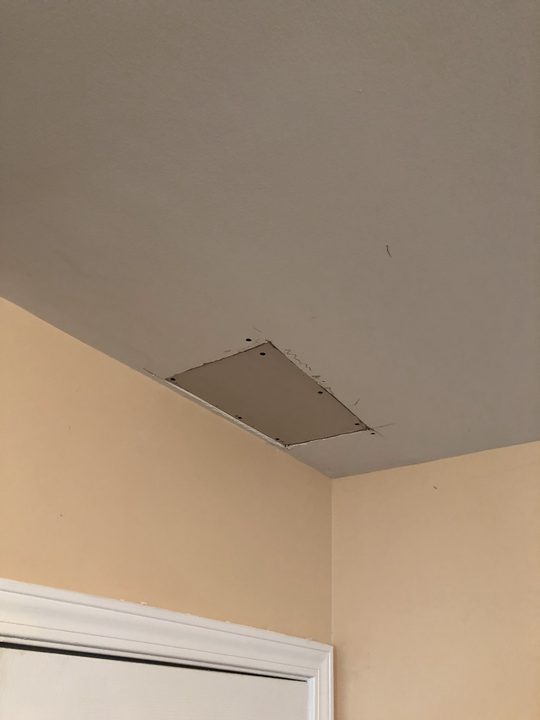 Before: Ceiling access patch finished smooth