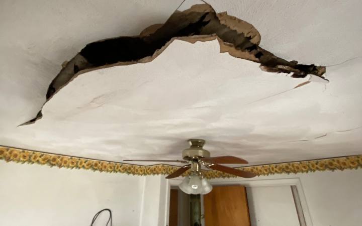 Water-damaged ceiling (before), Patriot Drywall & Plastering project