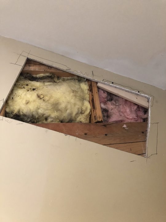Before: Hole in a ceiling patched and blended into the paint