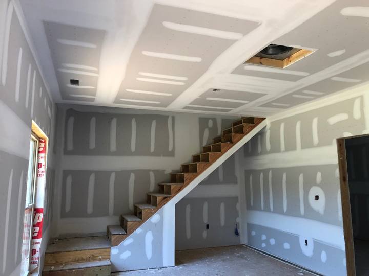 Stairwell taping, Patriot Drywall & Plastering project